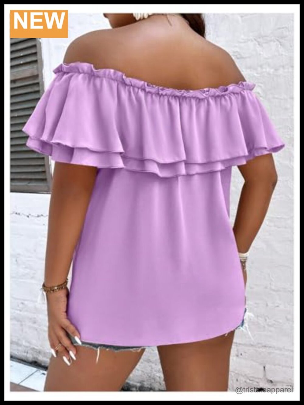 Plus Size Off Shoulder Ruffle Blouse Short Sleeve - Picture 2 of 3